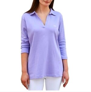 Ladies Perlis Crawfish 3/4 Johnny Collar Top XXL 100% cotton Purple Lavender